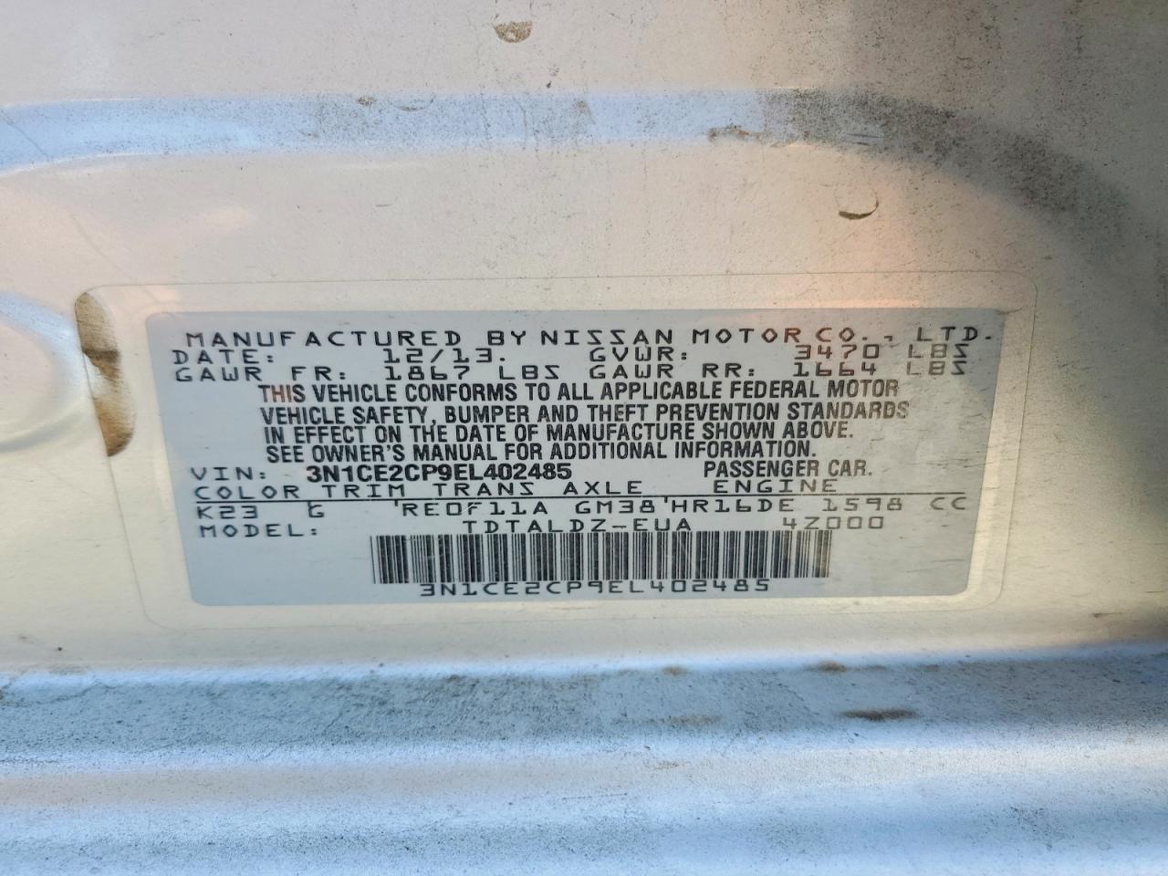 2014 Nissan Versa Note Sv Gray vin: 3N1CE2CP9EL402485