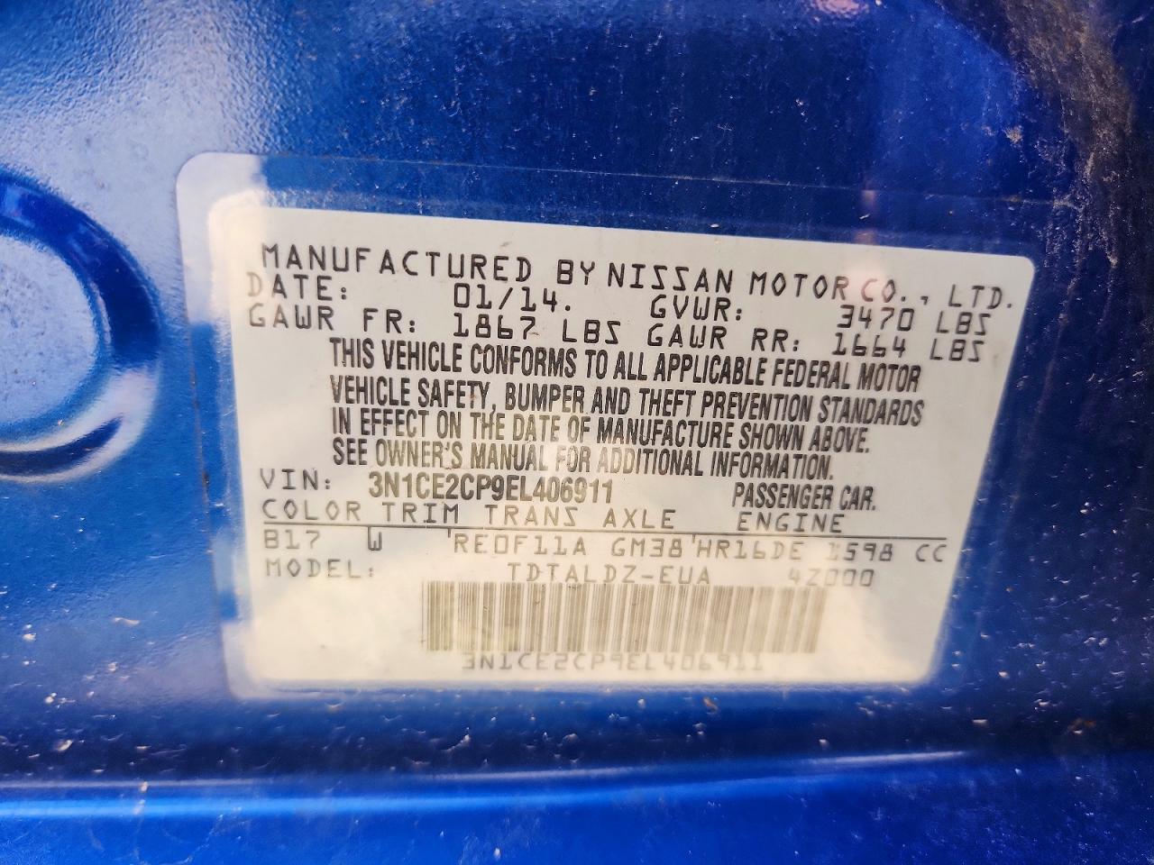 2014 Nissan Versa Note Sv Синий vin: 3N1CE2CP9EL406911