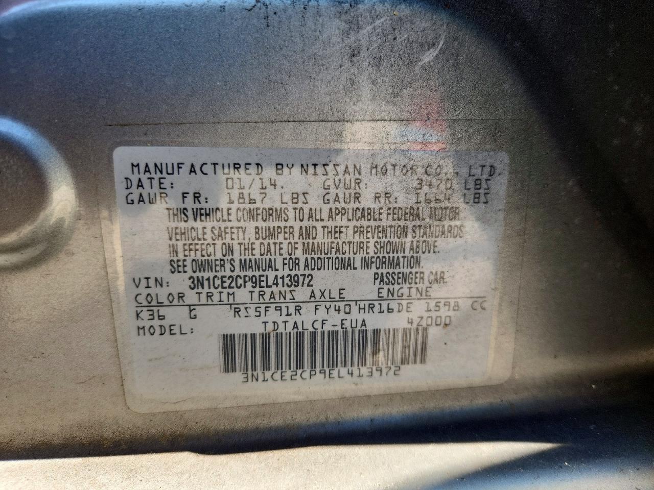 2014 Nissan Versa Note S Silver vin: 3N1CE2CP9EL413972