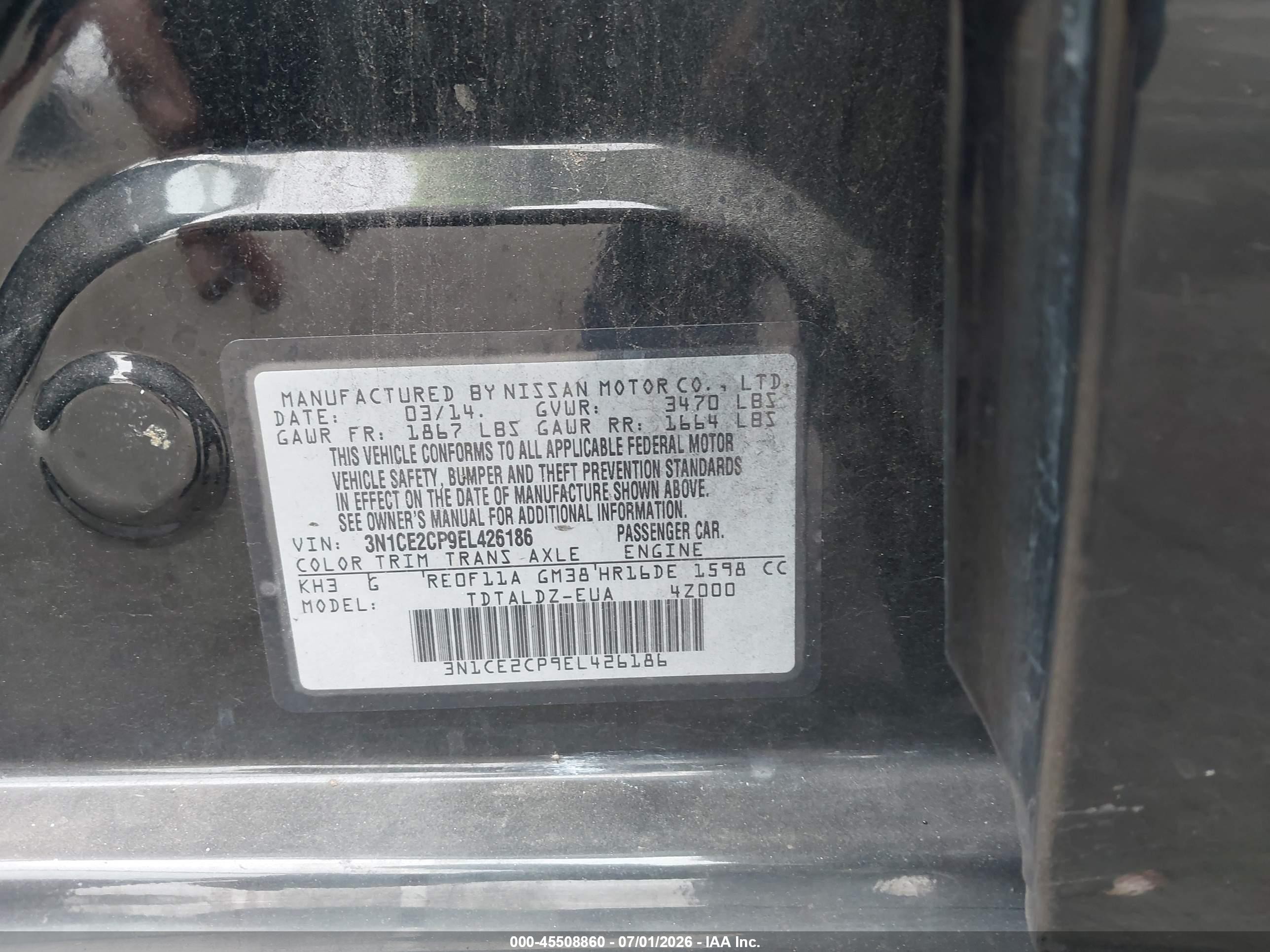 2014 Nissan Versa Note Sv Black vin: 3N1CE2CP9EL426186