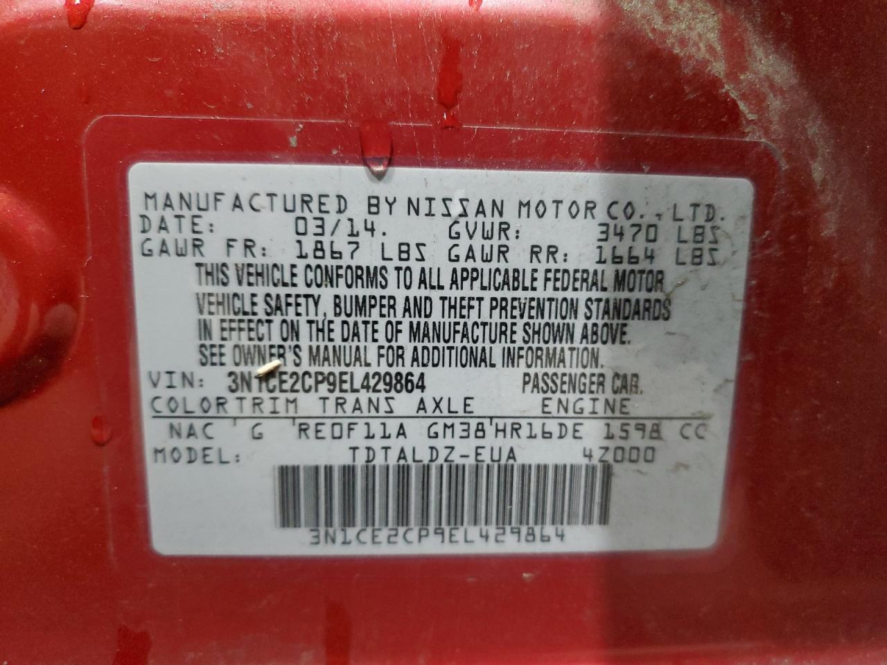 2014 Nissan Versa Note S Red vin: 3N1CE2CP9EL429864