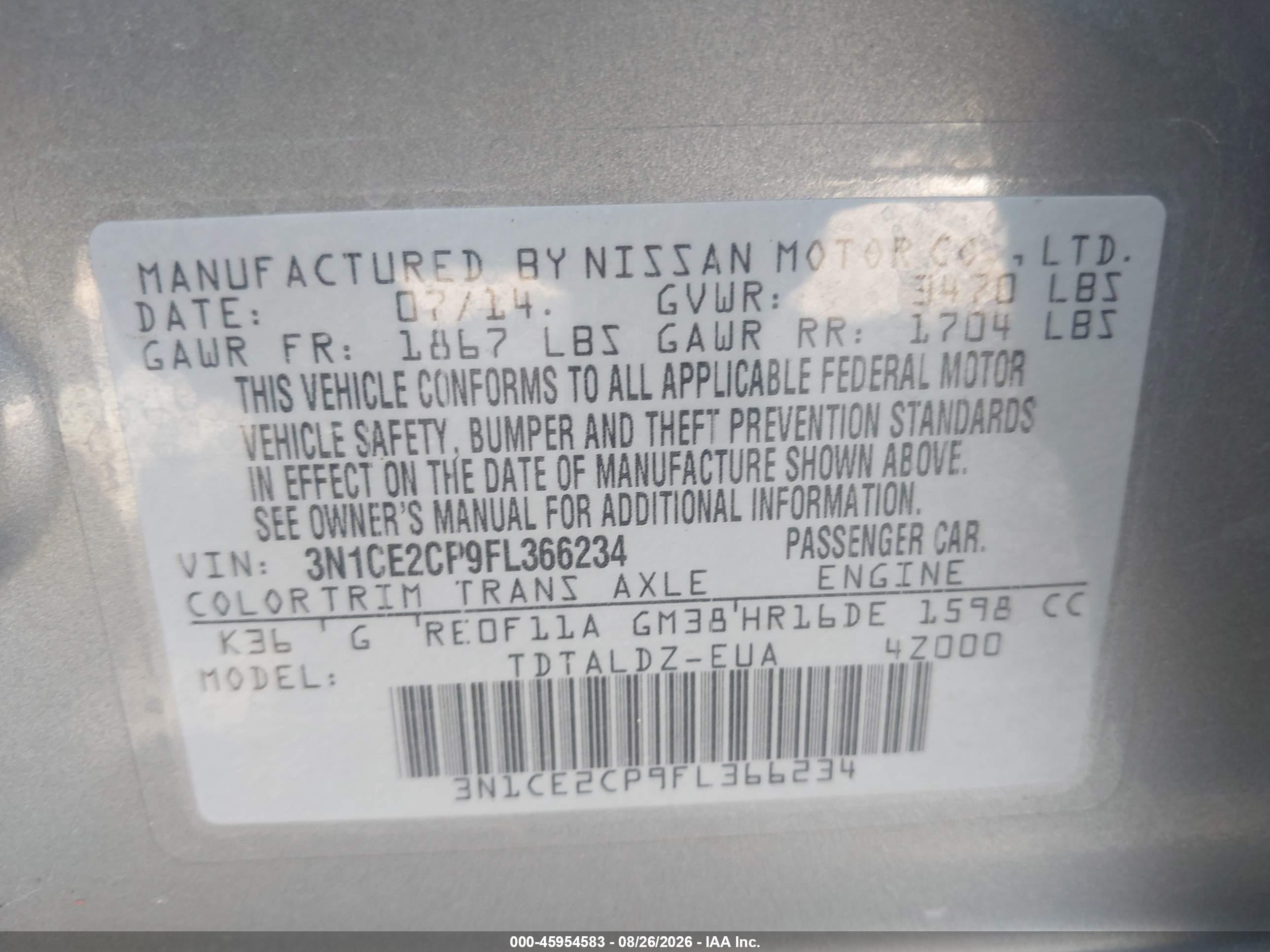 2015 Nissan Versa Note Sv Серебряный vin: 3N1CE2CP9FL366234