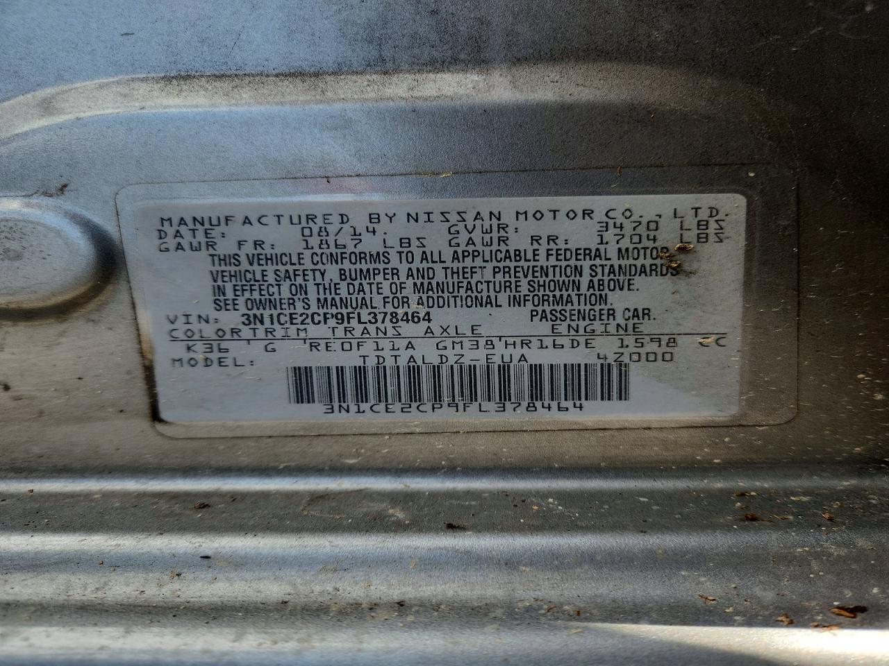 2015 Nissan Versa Note Sv Gray vin: 3N1CE2CP9FL378464