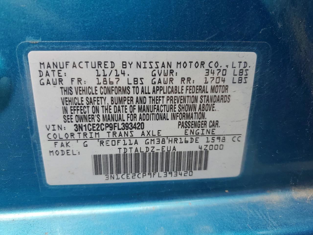 2015 Nissan Versa Note Sv Blue vin: 3N1CE2CP9FL393420