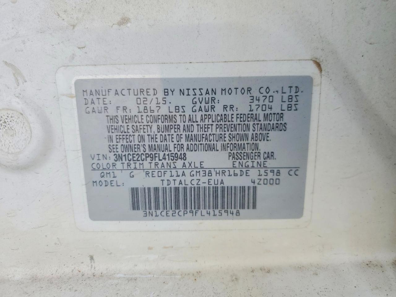 2015 Nissan Versa Note S Plus White vin: 3N1CE2CP9FL415948
