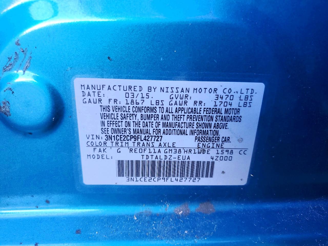 2015 Nissan Versa Note Sv Blue vin: 3N1CE2CP9FL427727