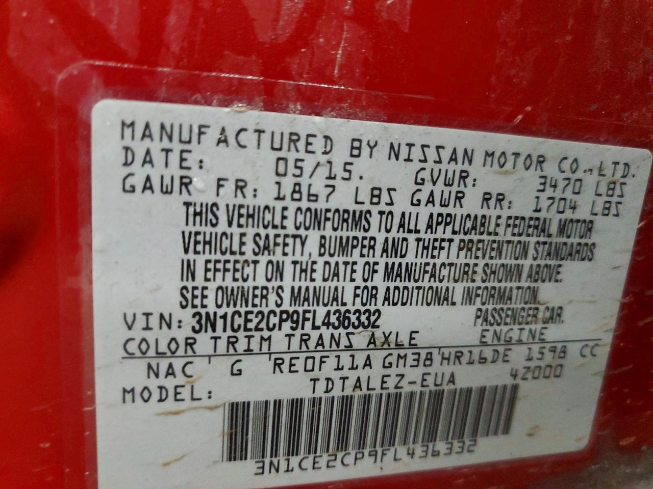 2015 Nissan Versa Note Sl Red vin: 3N1CE2CP9FL436332