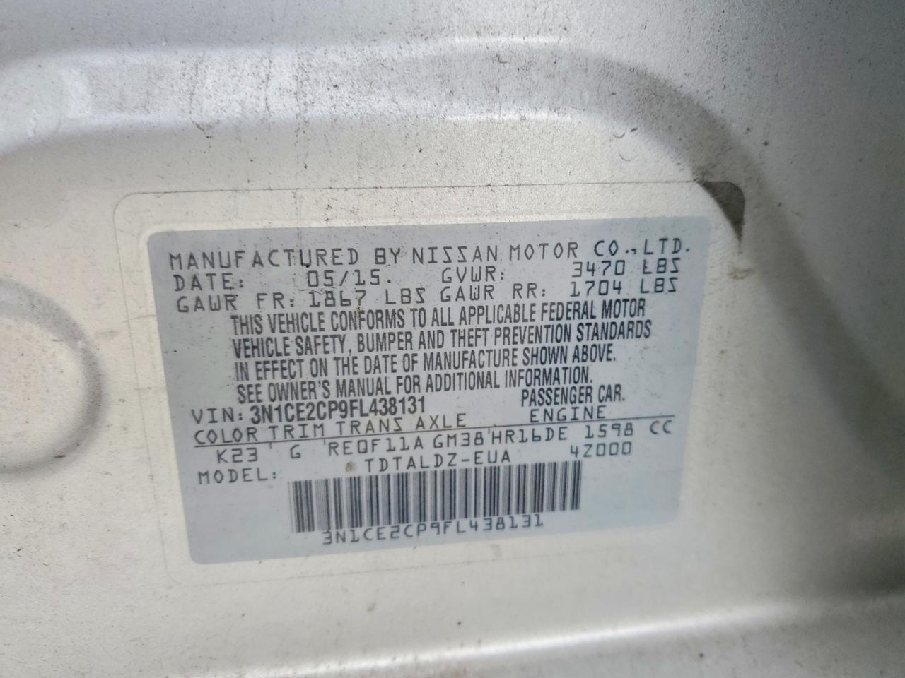 2015 Nissan Versa Note Sv Silver vin: 3N1CE2CP9FL438131