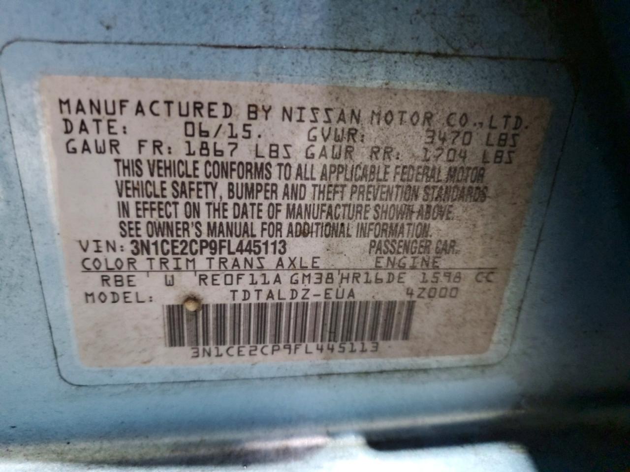 2015 Nissan Versa Note Sv Blue vin: 3N1CE2CP9FL445113