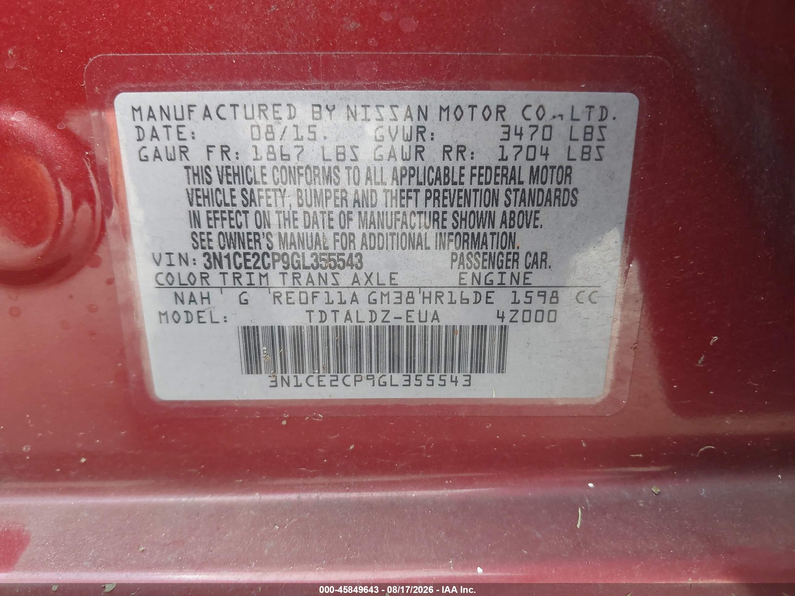 2016 Nissan Versa Note Sv Красный vin: 3N1CE2CP9GL355543