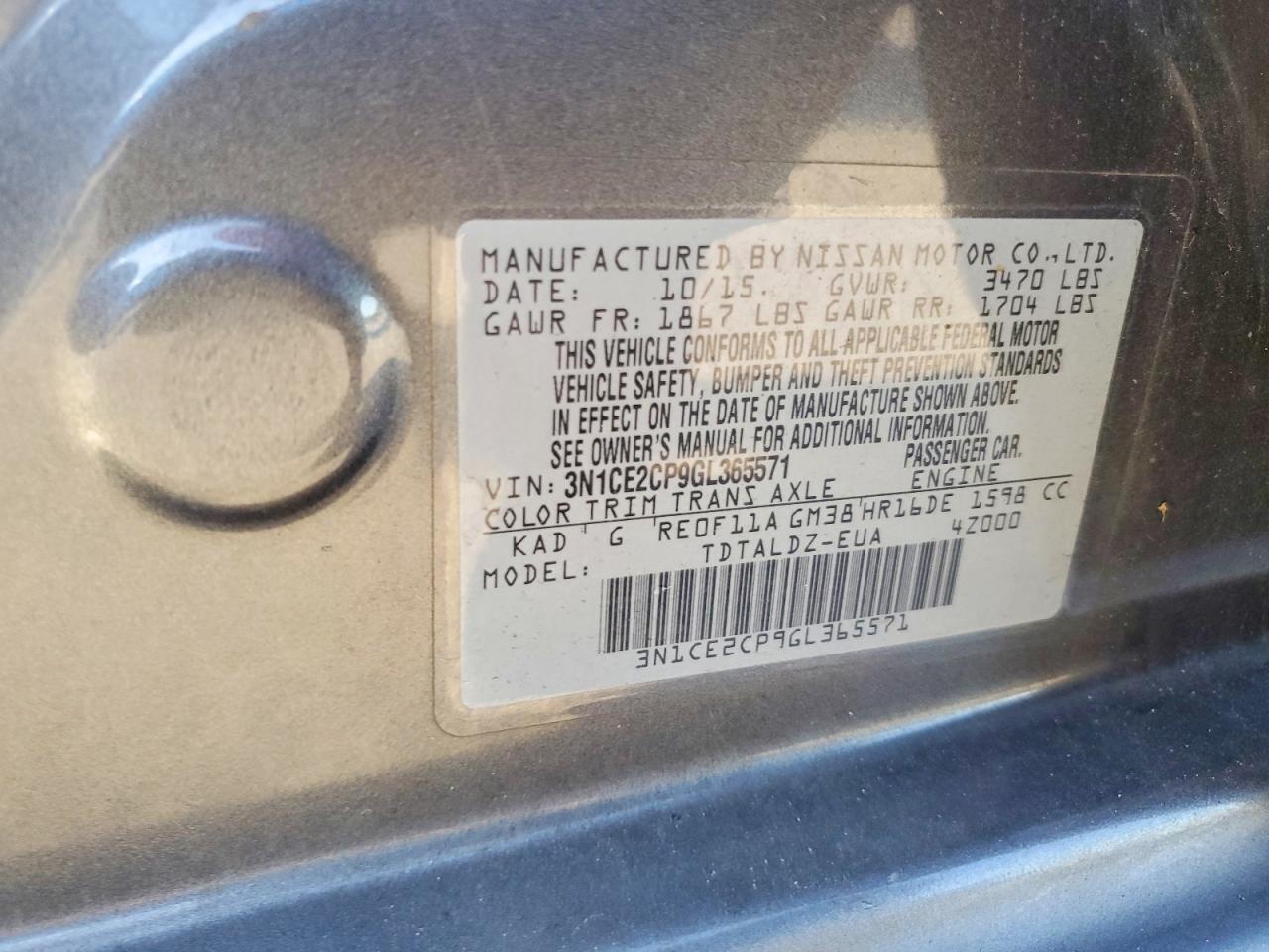2016 Nissan Versa Note Sv Gray vin: 3N1CE2CP9GL365571