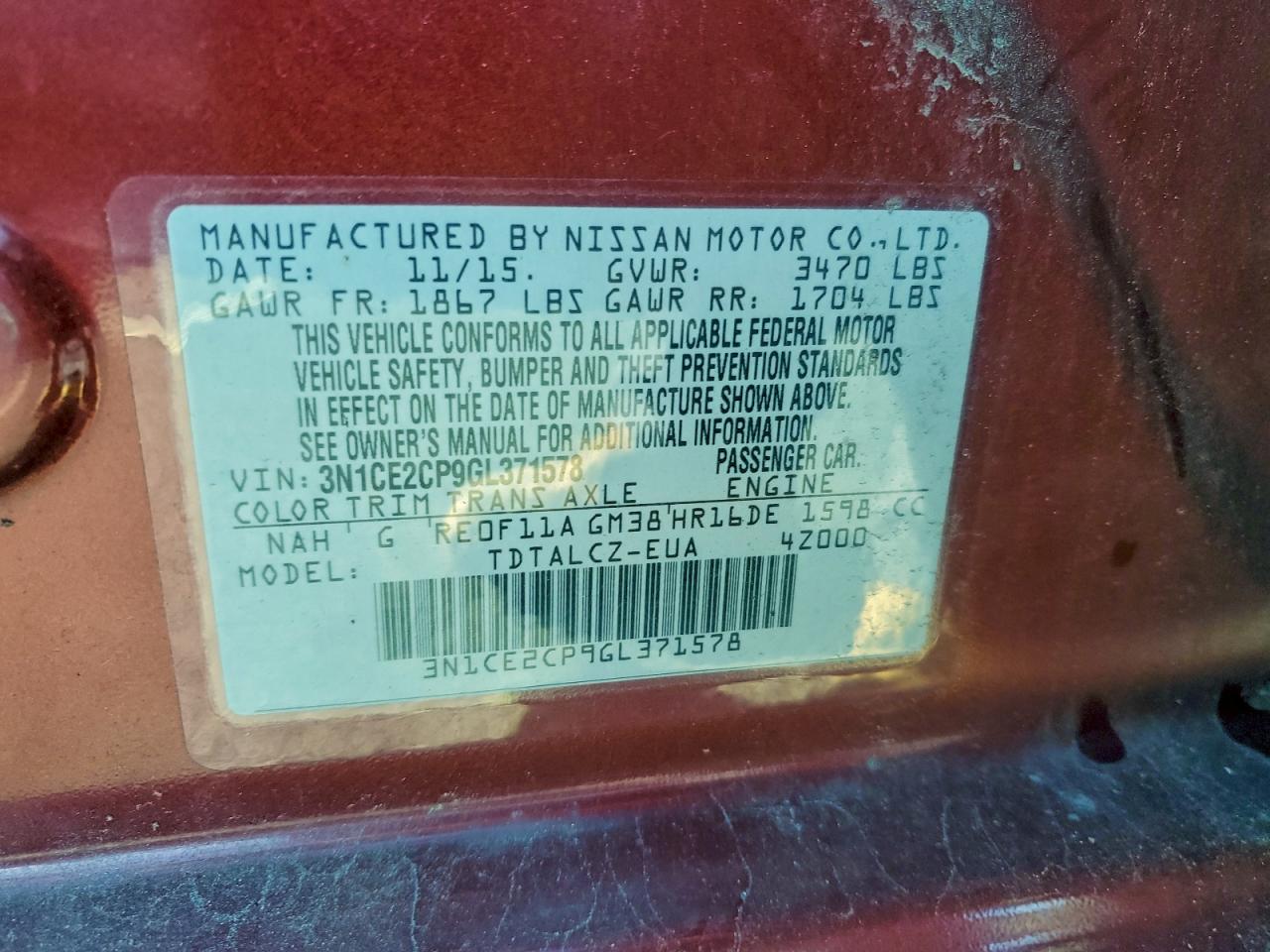2016 Nissan Versa Note S Red vin: 3N1CE2CP9GL371578