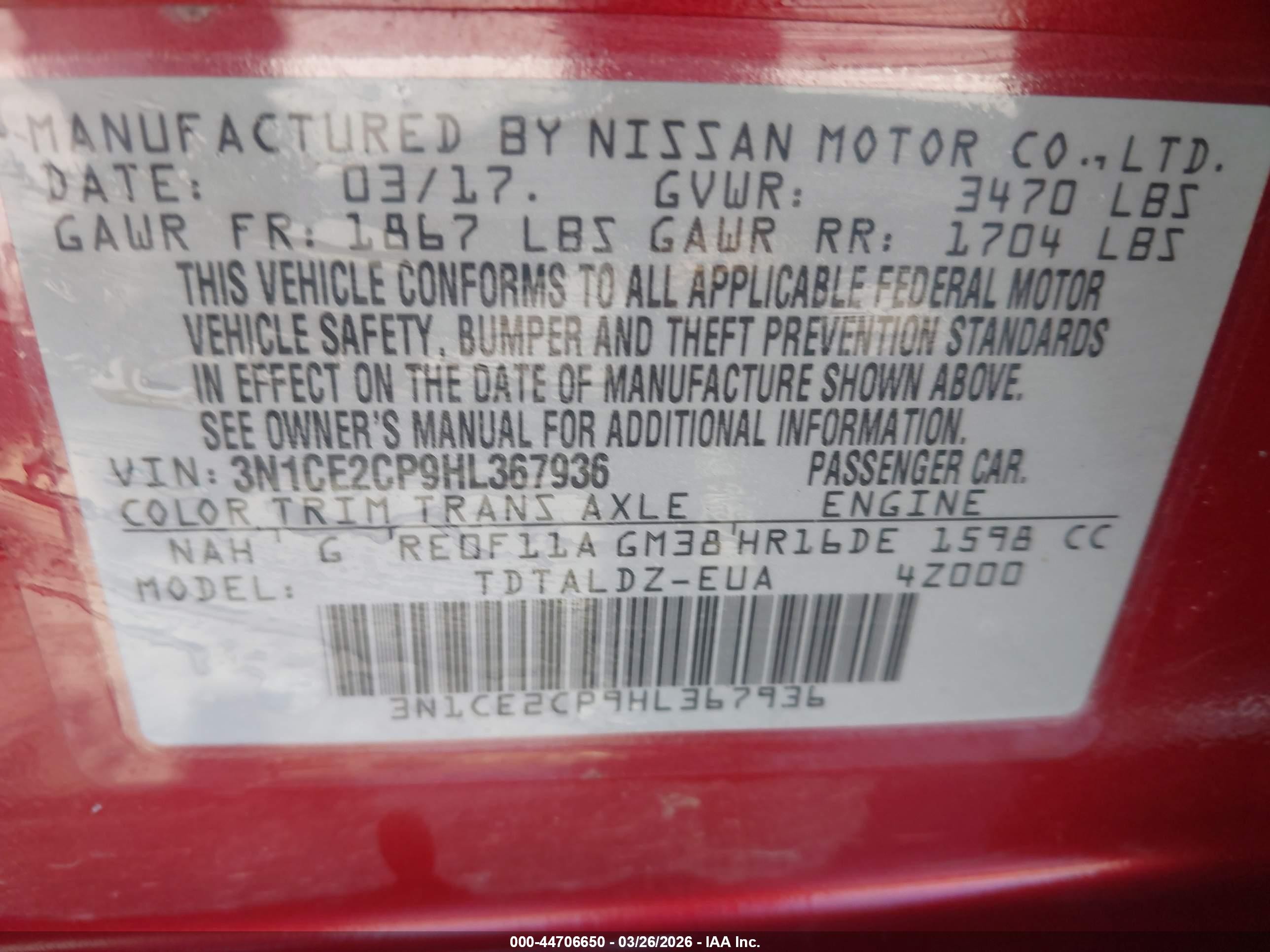 2017 Nissan Versa Note Sv Red vin: 3N1CE2CP9HL367936