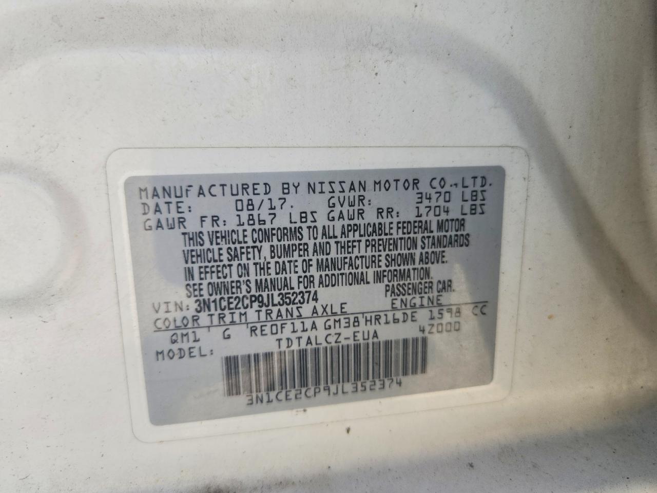 2018 Nissan Versa Note S Белый vin: 3N1CE2CP9JL352374