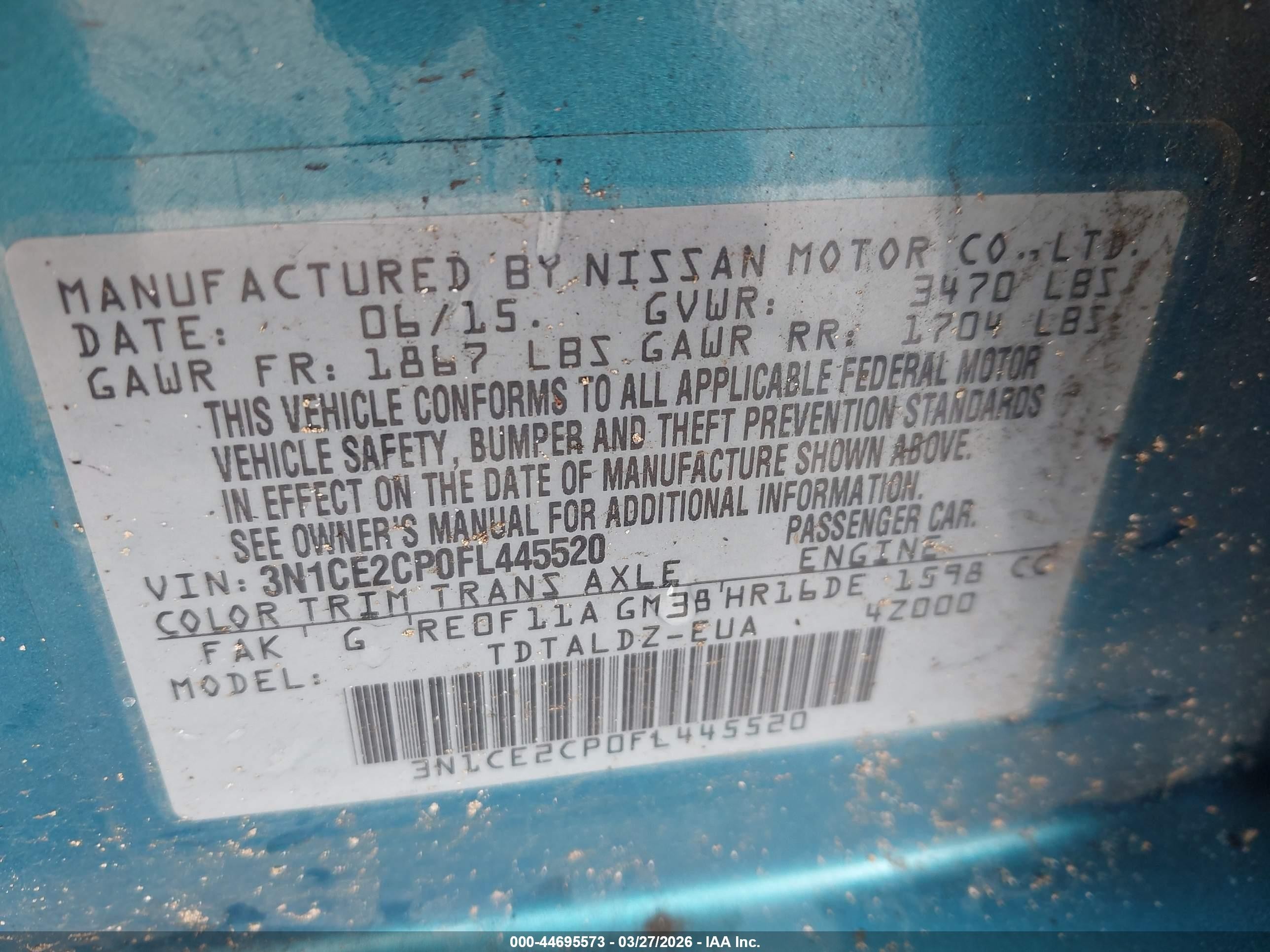 2015 Nissan Versa Note Sv Blue vin: 3N1CE2CPOFL445520