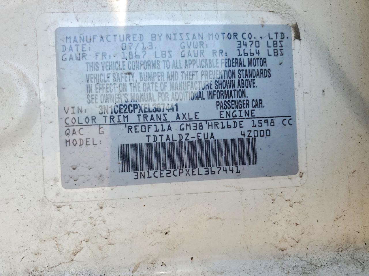 2014 Nissan Versa Note S White vin: 3N1CE2CPXEL367441