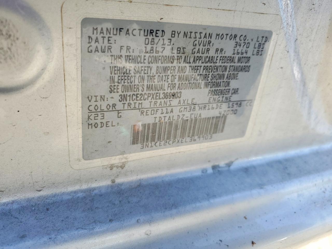 2014 Nissan Versa Note Sv Silver vin: 3N1CE2CPXEL369903