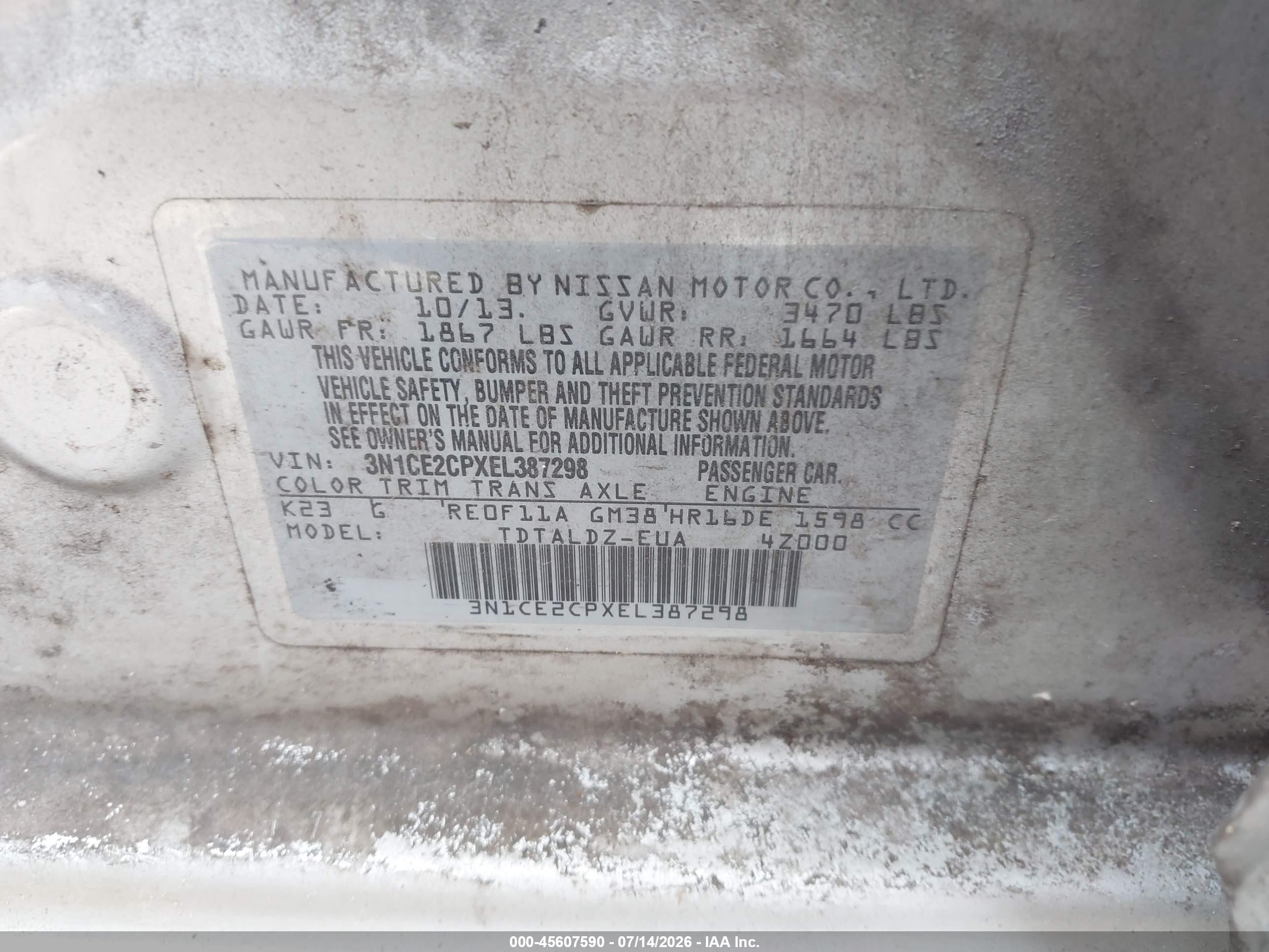2014 Nissan Versa Note Sv Silver vin: 3N1CE2CPXEL387298