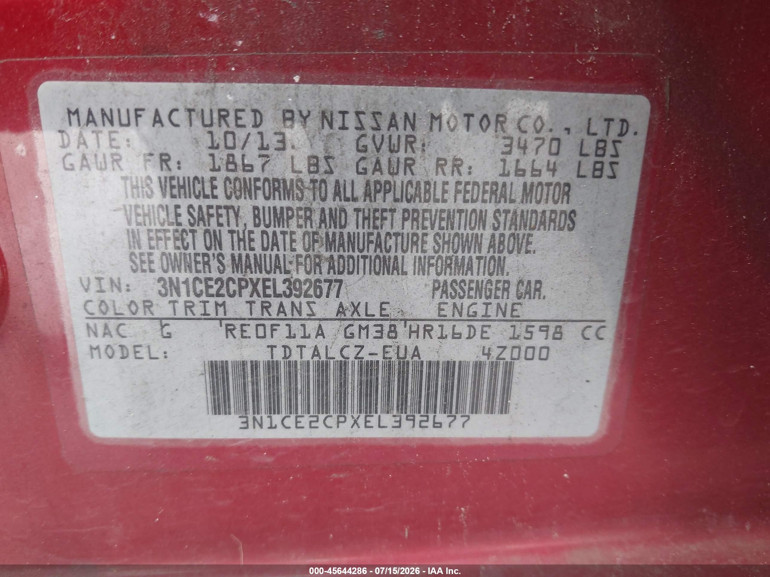 2014 Nissan Versa Note S Plus Red vin: 3N1CE2CPXEL392677