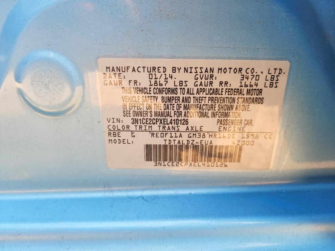 2014 Nissan Versa Note Sv Синий vin: 3N1CE2CPXEL410126