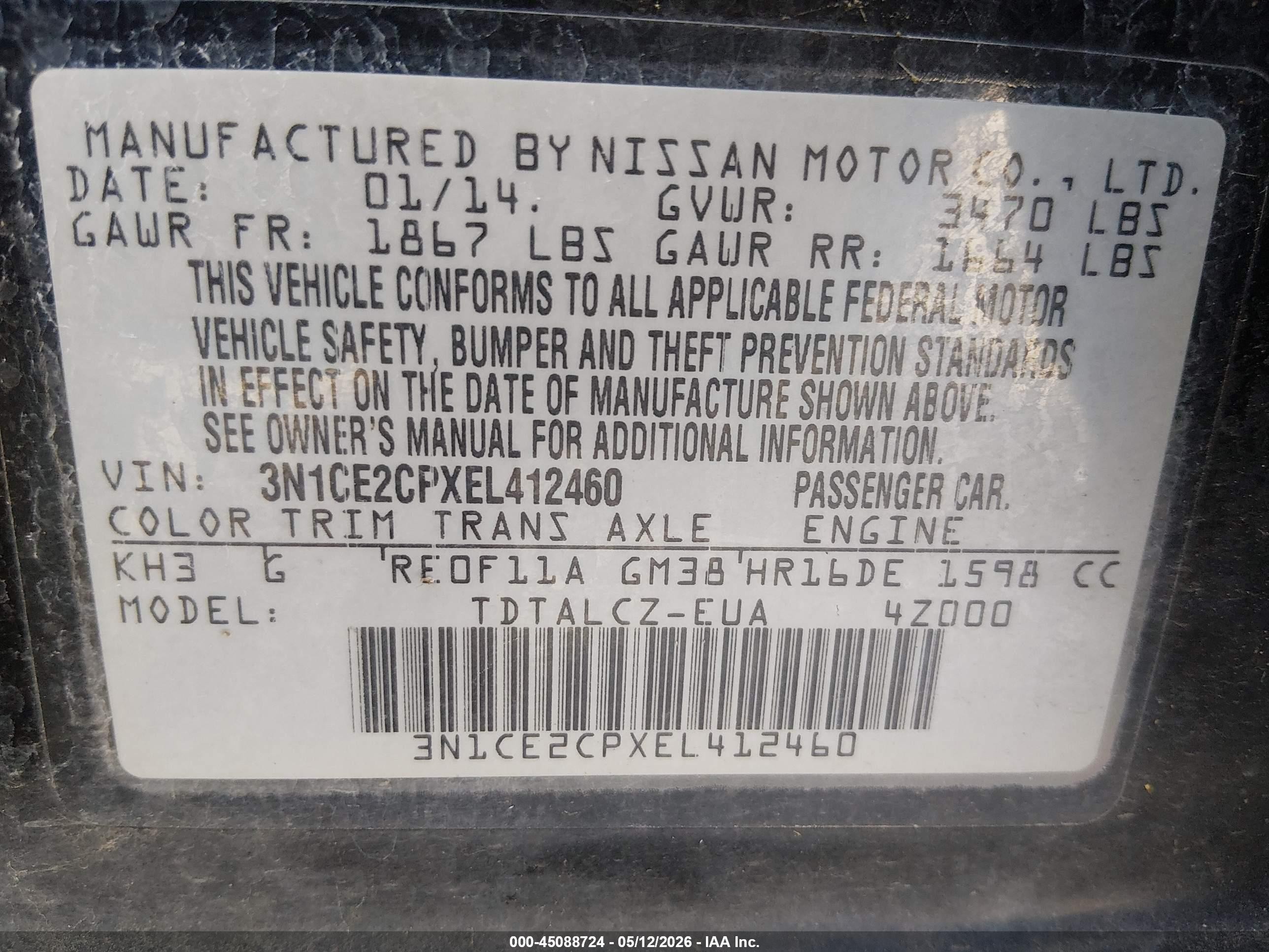 2014 Nissan Versa Note S Plus Black vin: 3N1CE2CPXEL412460