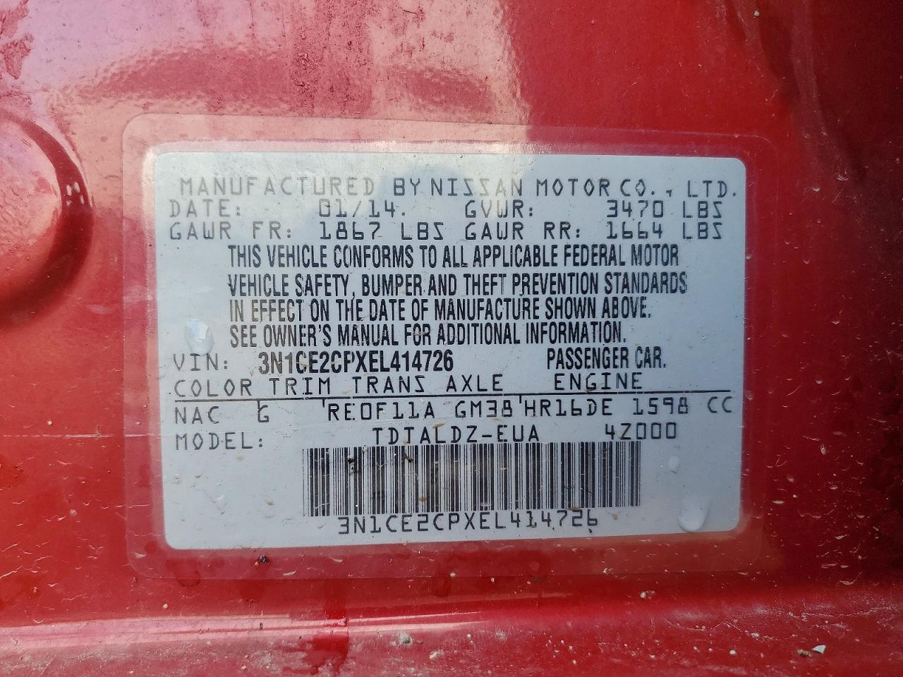 2014 Nissan Versa Note Sv Red vin: 3N1CE2CPXEL414726