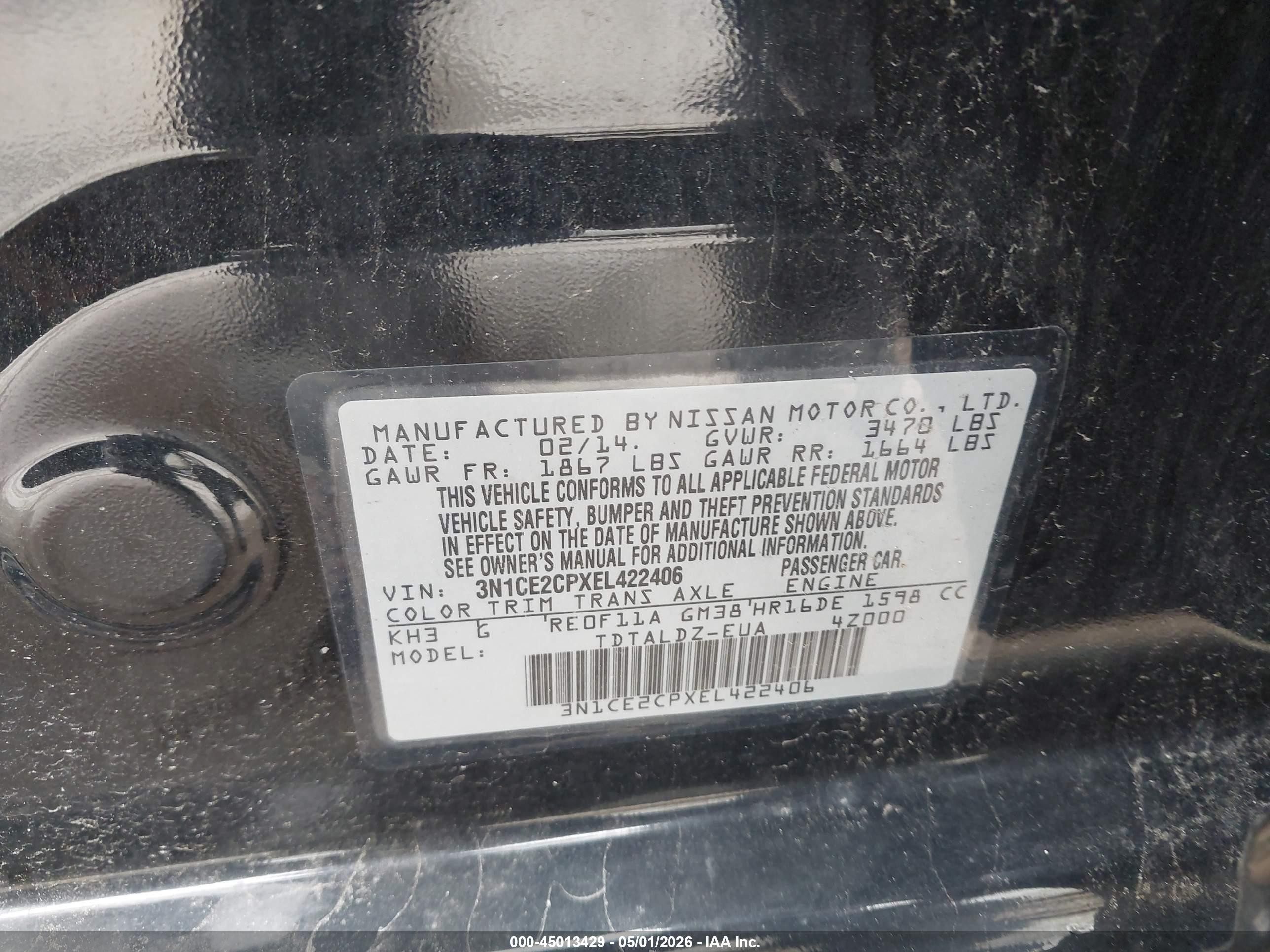2014 Nissan Versa Note Sv Black vin: 3N1CE2CPXEL422406