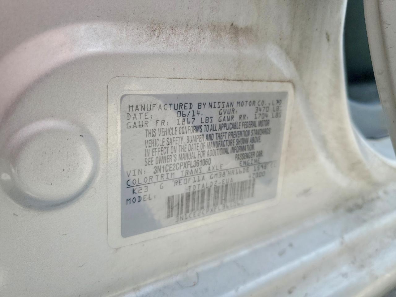 2015 Nissan Versa Note Sv Silver vin: 3N1CE2CPXFL361060