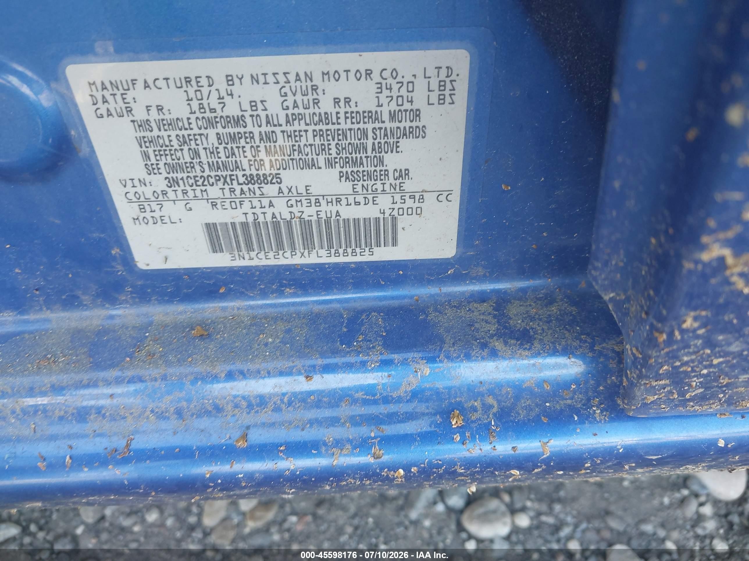 2015 Nissan Versa Note Sv Blue vin: 3N1CE2CPXFL388825