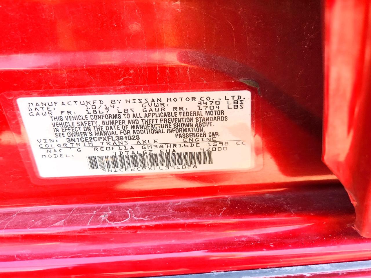 2015 Nissan Versa Note Sr Red vin: 3N1CE2CPXFL391028