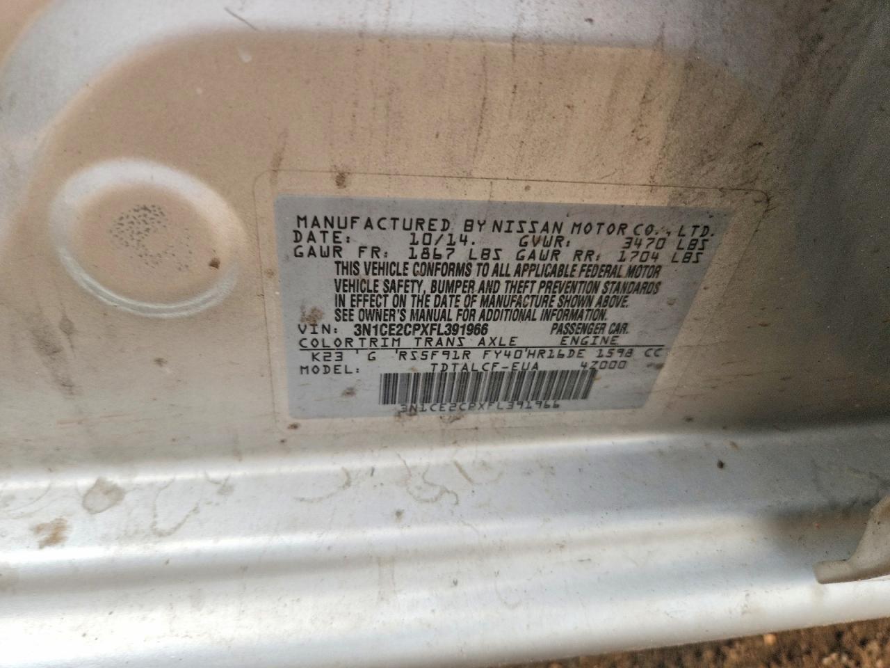 2015 Nissan Versa Note S Gray vin: 3N1CE2CPXFL391966