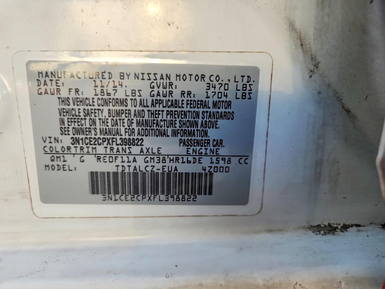 2015 Nissan Versa Note S Plus White vin: 3N1CE2CPXFL398822