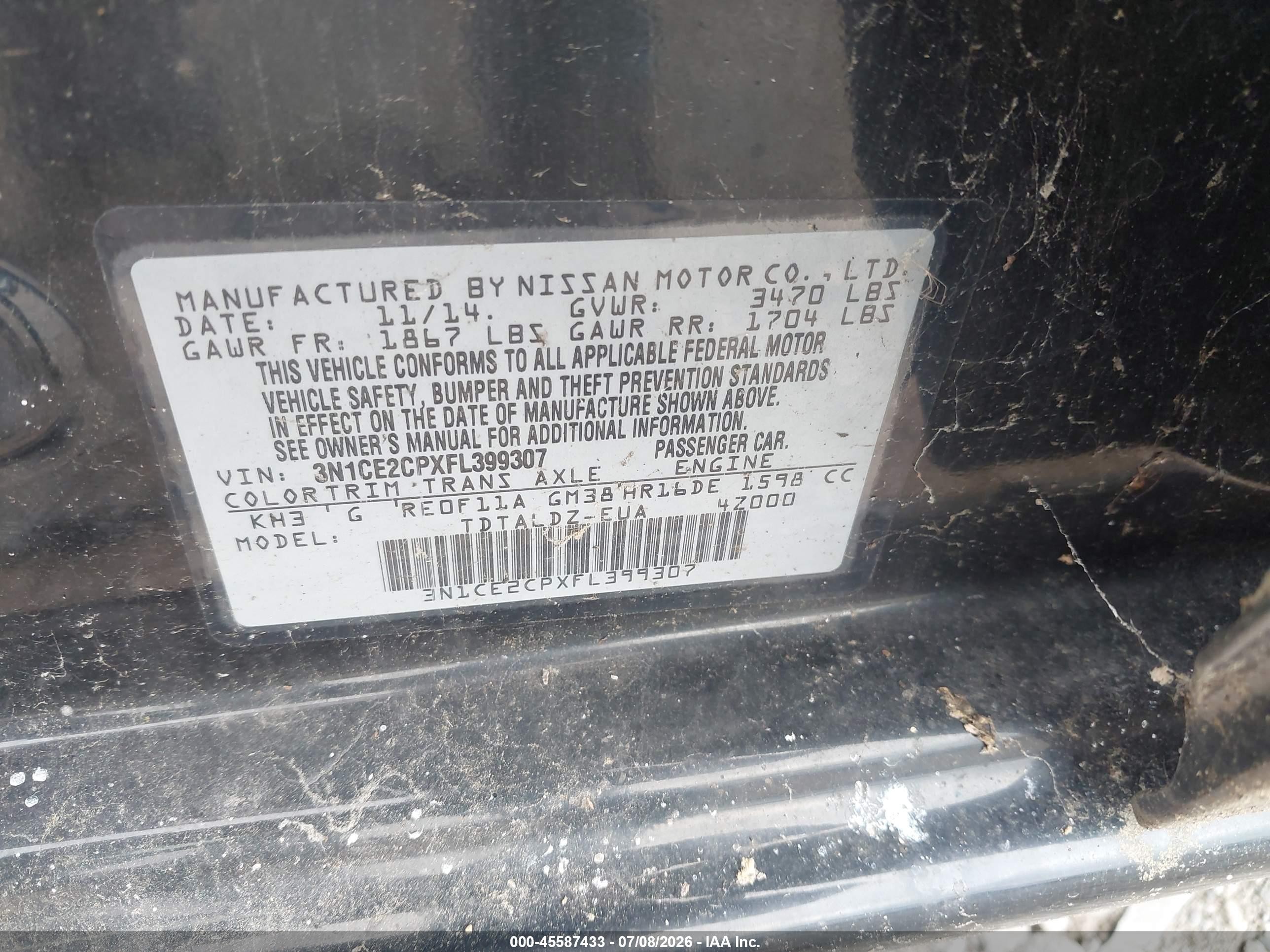 2015 Nissan Versa Note Sv Black vin: 3N1CE2CPXFL399307