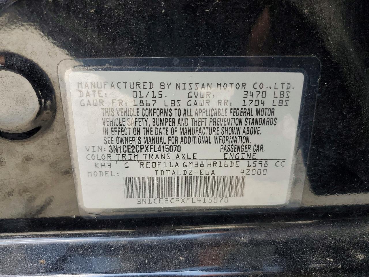 2015 Nissan Versa Note Sv Черный vin: 3N1CE2CPXFL415070