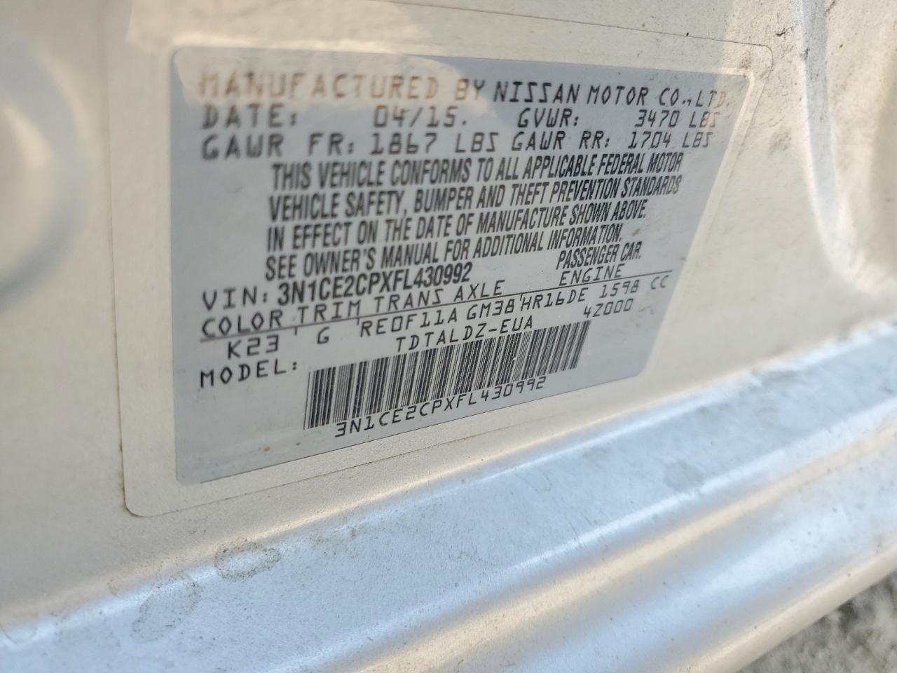 2015 Nissan Versa Note Sv Silver vin: 3N1CE2CPXFL430992