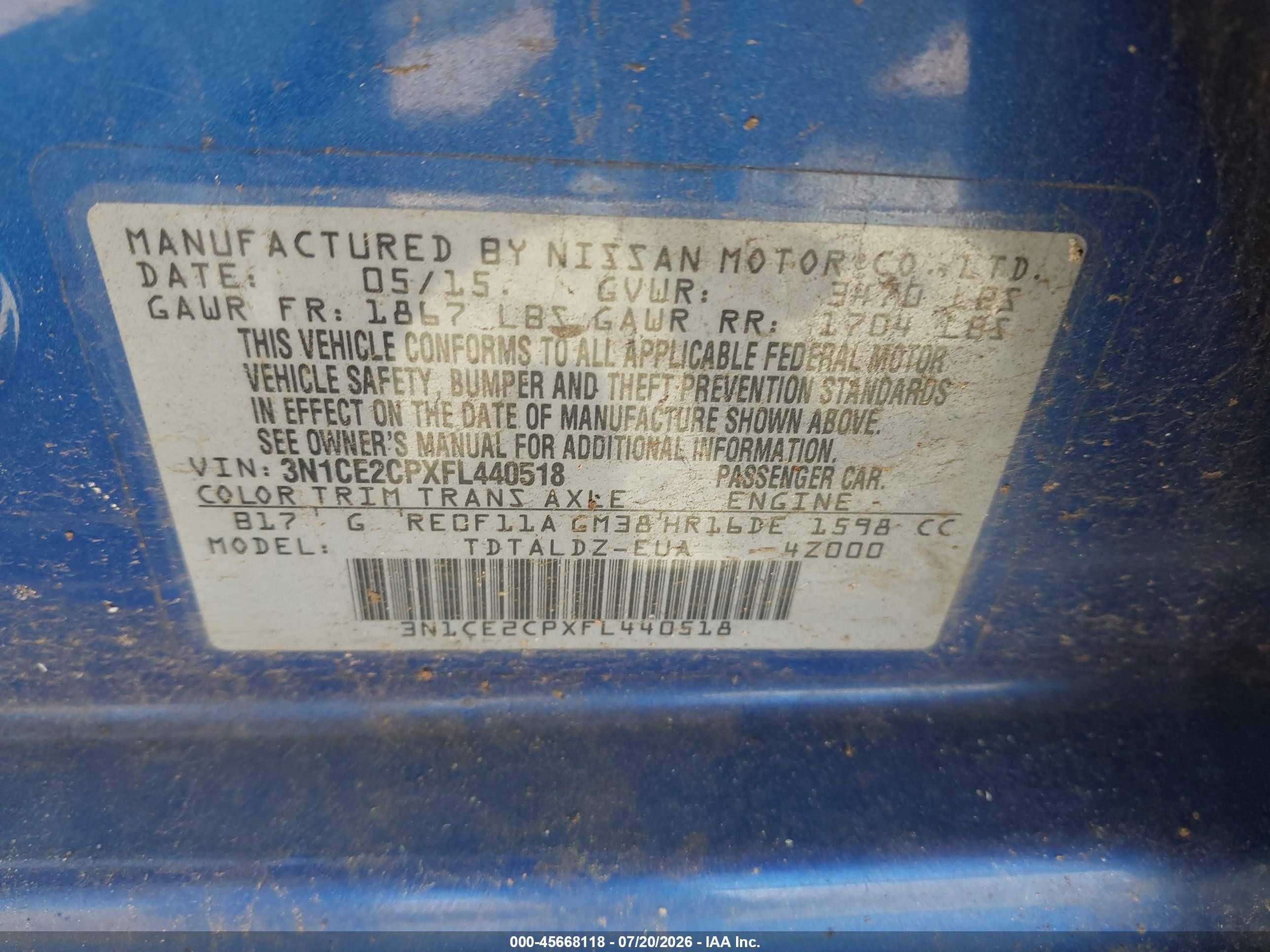 2015 Nissan Versa Note Sv Синий vin: 3N1CE2CPXFL440518