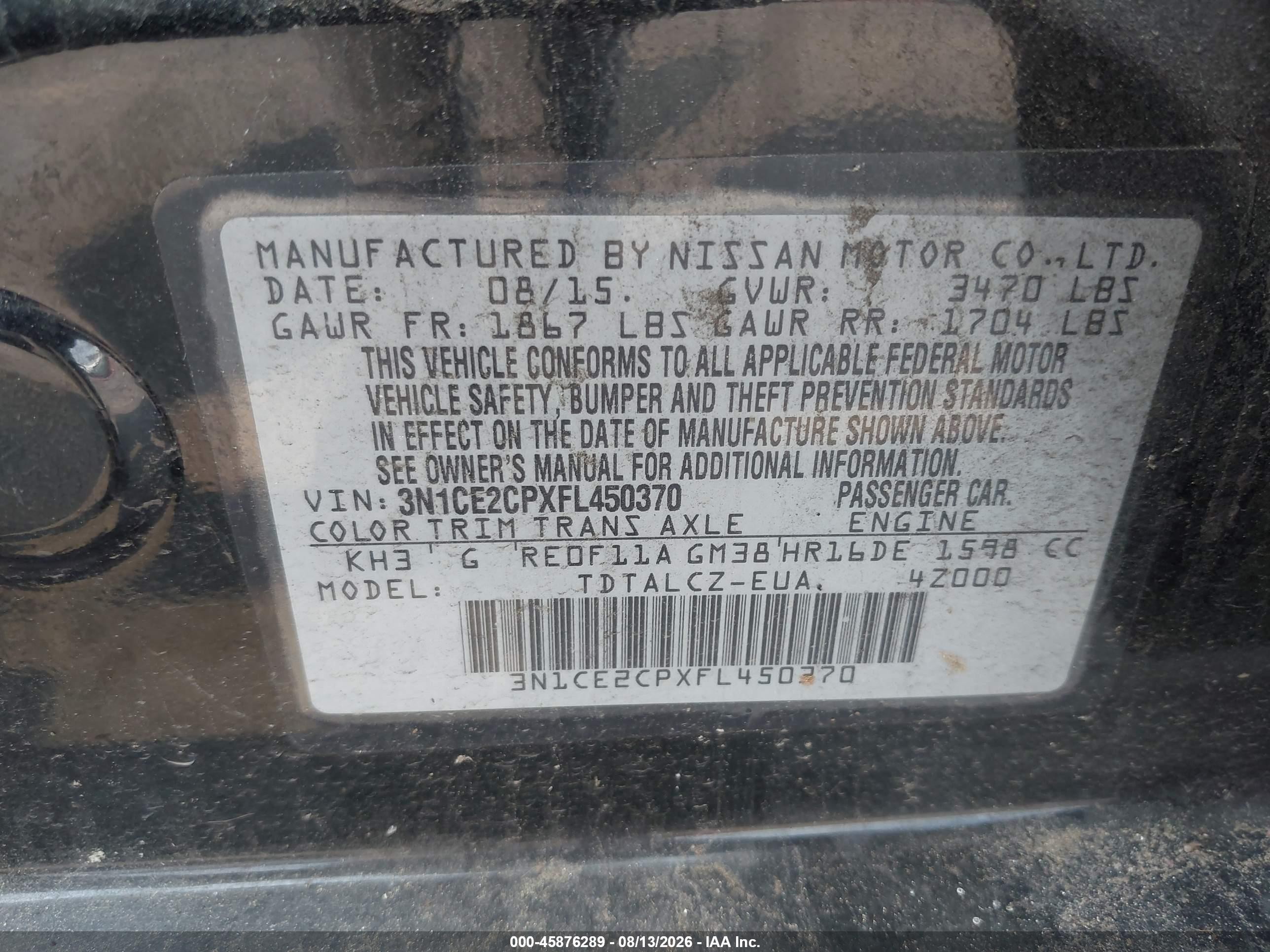 2015 Nissan Versa Note S Plus Black vin: 3N1CE2CPXFL450370