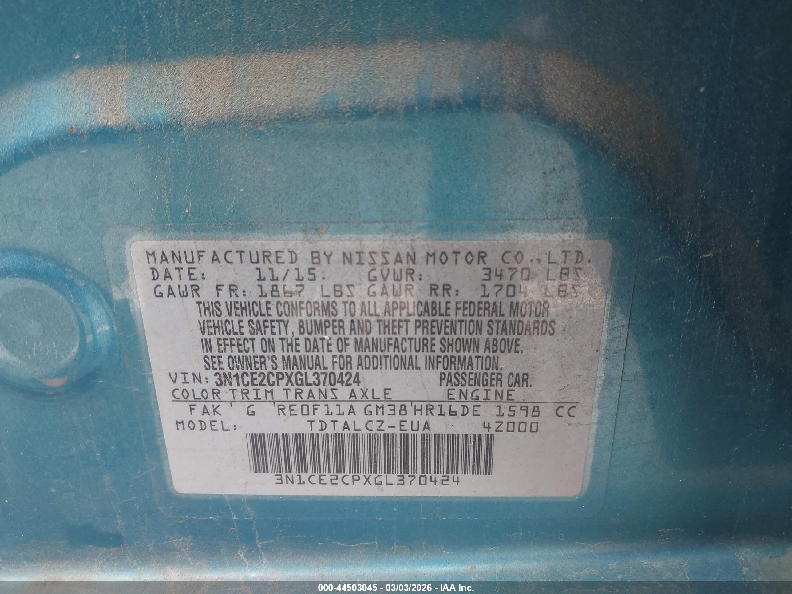 2016 Nissan Versa Note S Plus Blue vin: 3N1CE2CPXGL370424