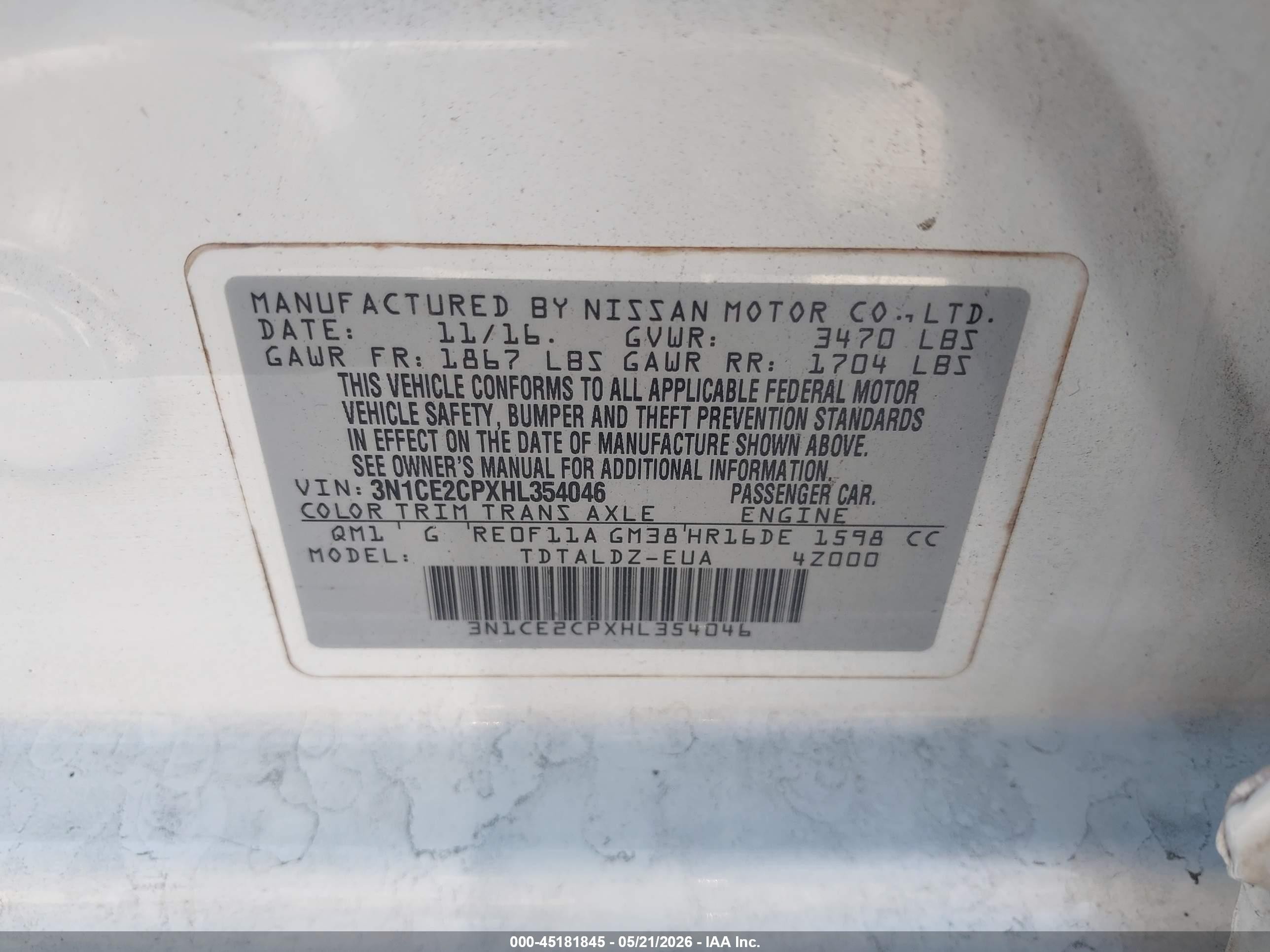2017 Nissan Versa Note Sv White vin: 3N1CE2CPXHL354046