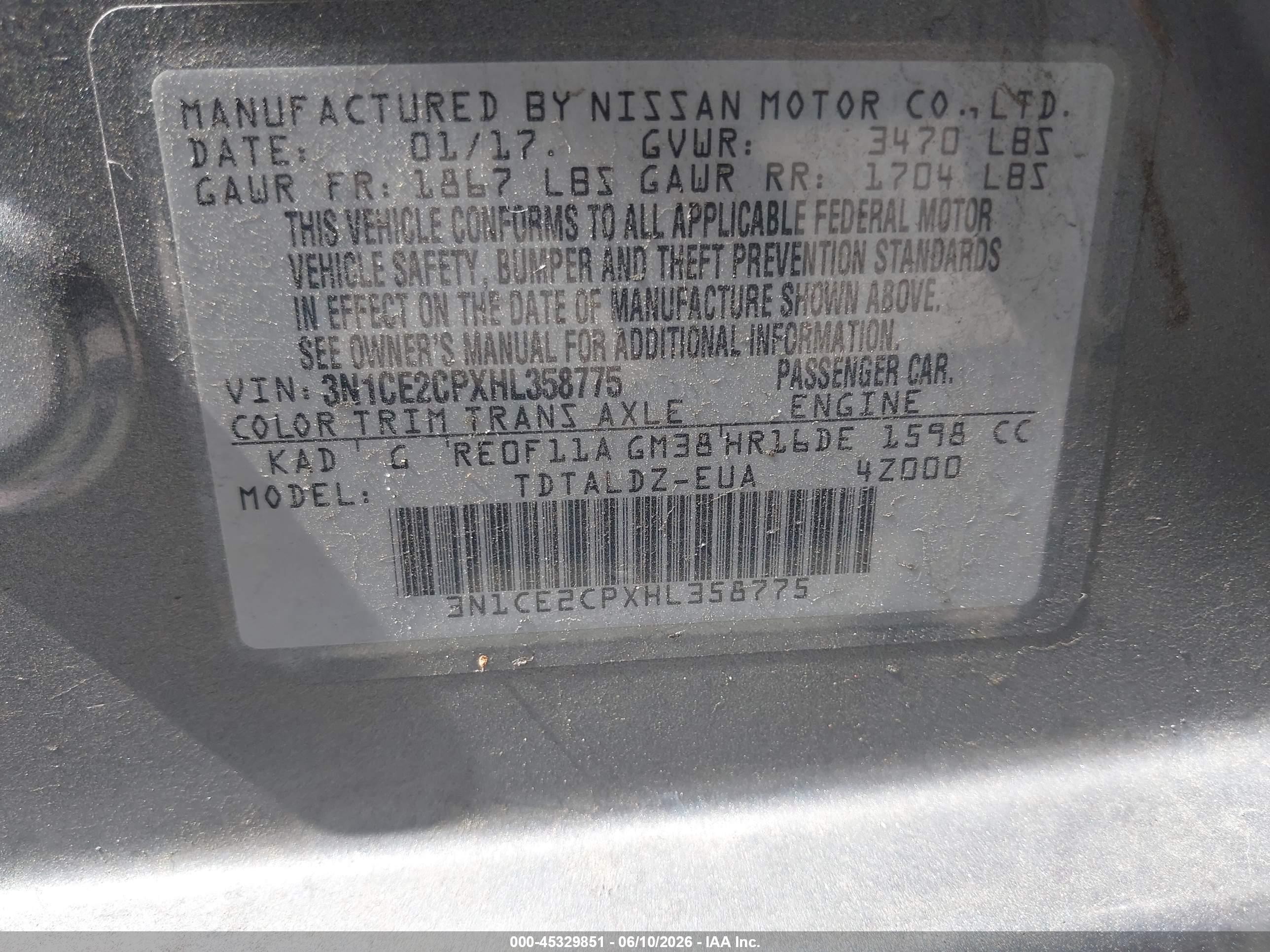 2017 Nissan Versa Note Sv Gray vin: 3N1CE2CPXHL358775