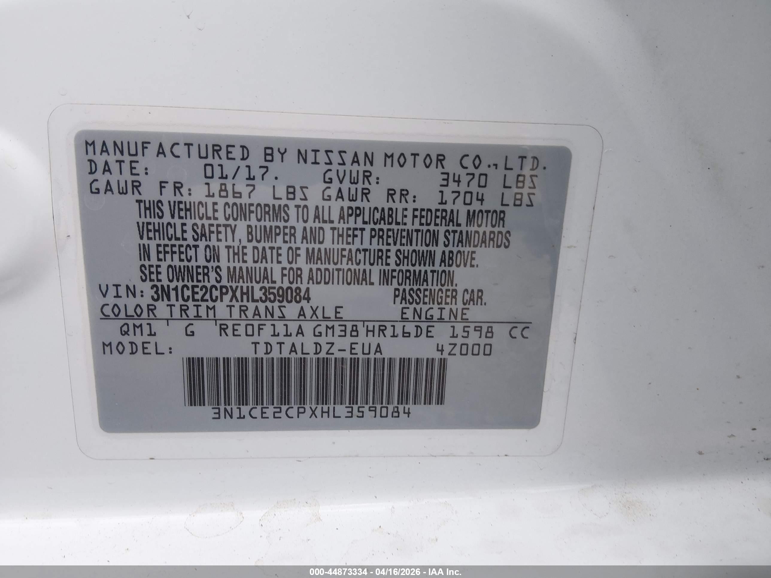 2017 Nissan Versa Note Sv White vin: 3N1CE2CPXHL359084