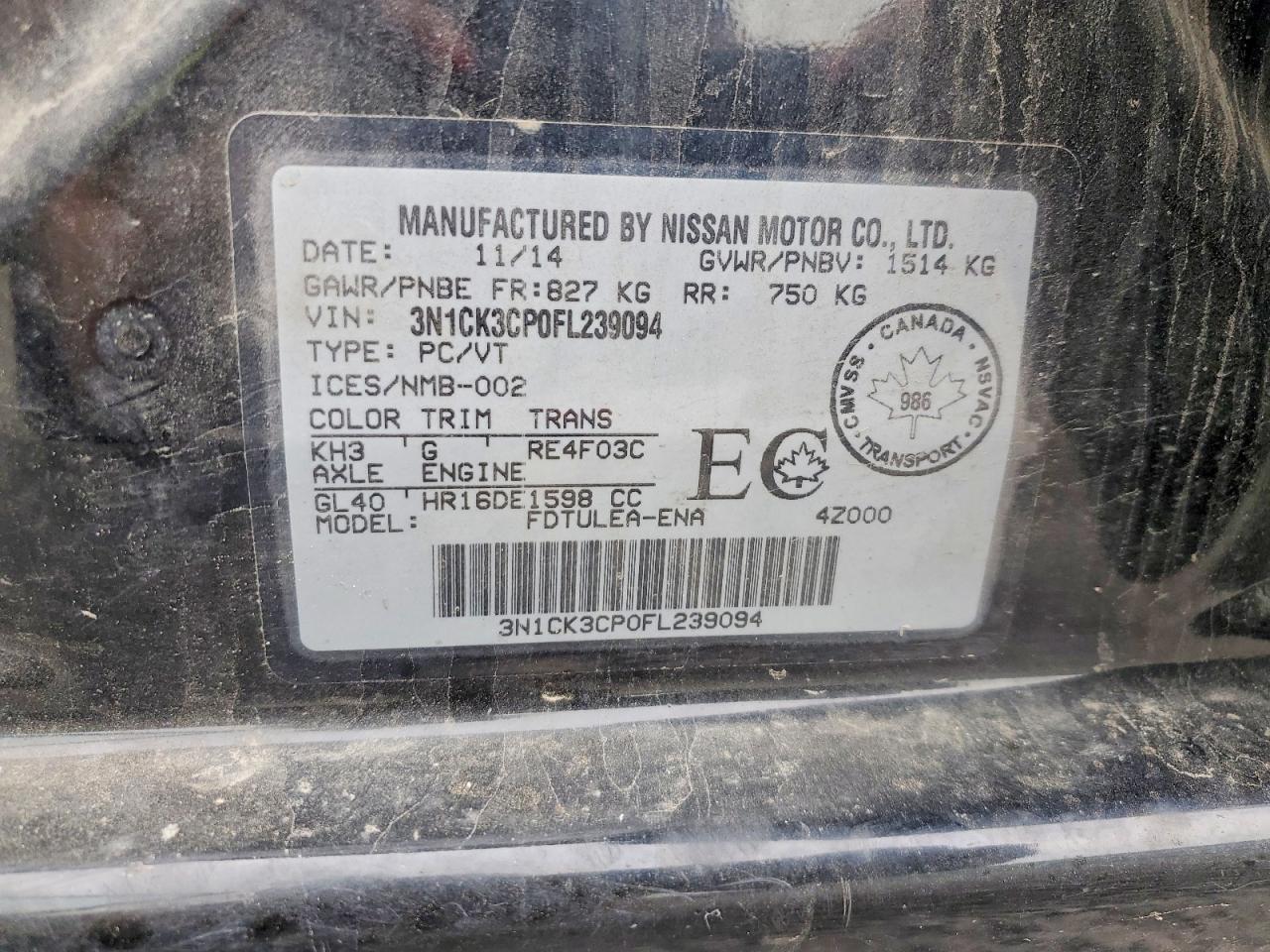 2015 Nissan Micra Black vin: 3N1CK3CP0FL239094