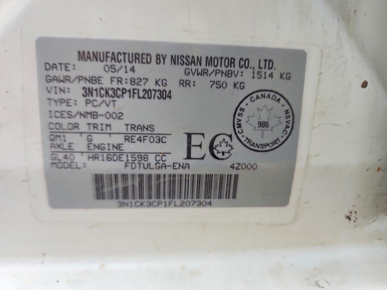 2015 Nissan Micra White vin: 3N1CK3CP1FL207304