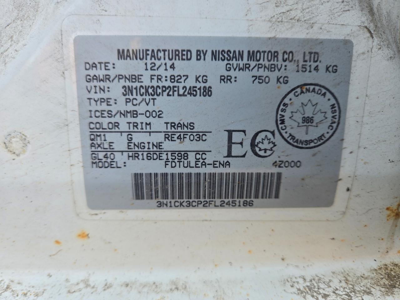 2015 Nissan Micra White vin: 3N1CK3CP2FL245186
