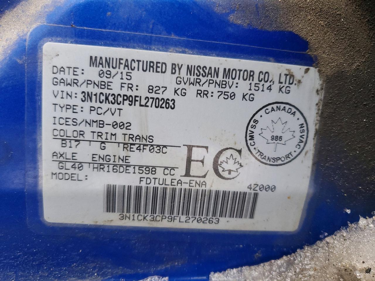2015 Niss Micra Синий vin: 3N1CK3CP9FL270263