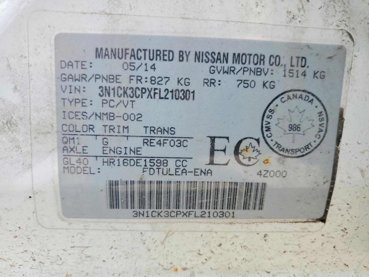 2015 Nissan Micra White vin: 3N1CK3CPXFL210301
