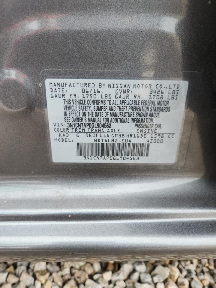2016 Nissan Versa 1.6 Sv Gray vin: 3N1CN7AP0GL904563