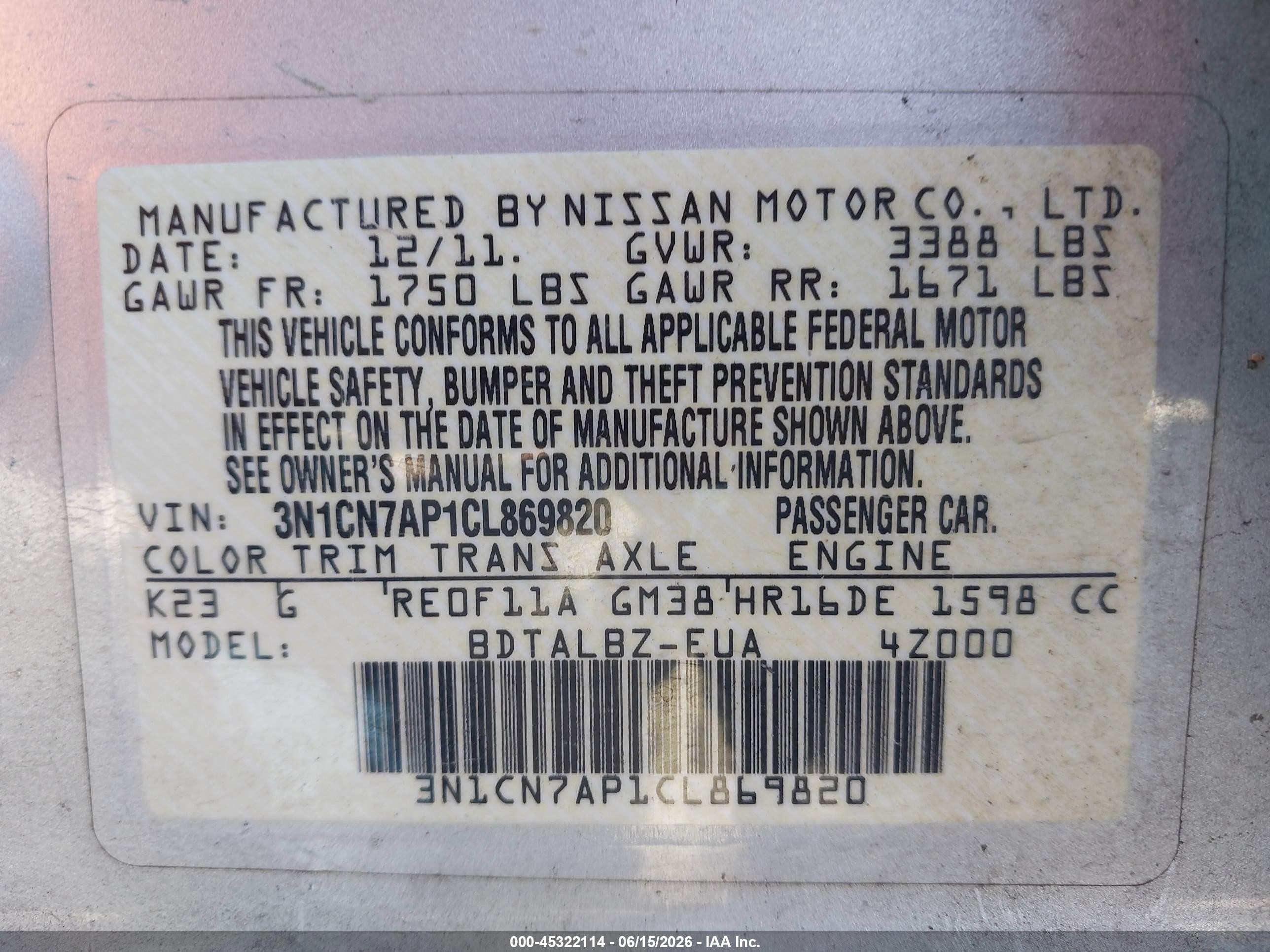 2012 Nissan Versa 1.6 Sv Silver vin: 3N1CN7AP1CL869820
