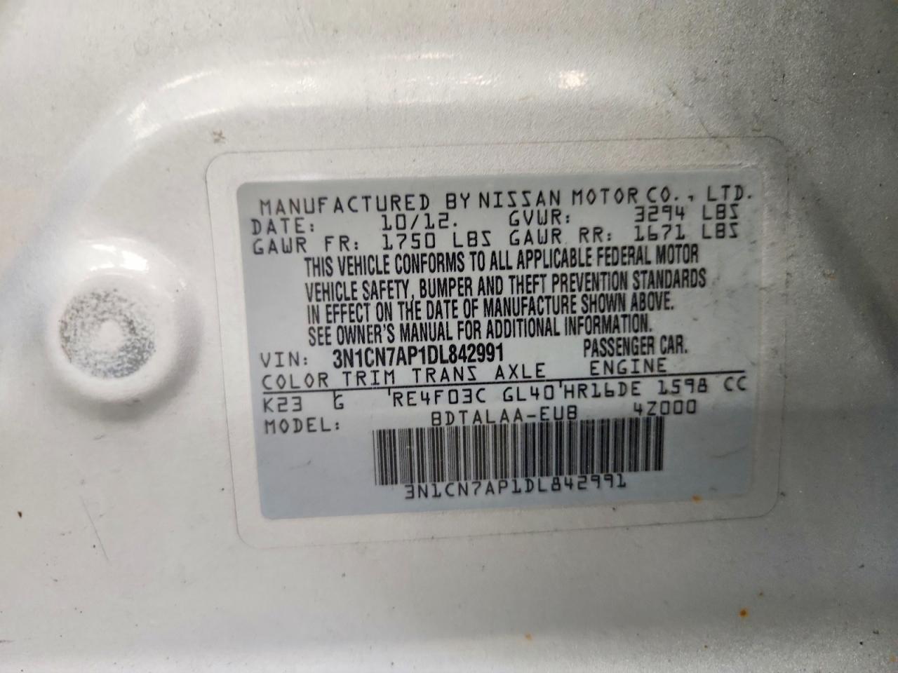 2013 Nissan Versa 1.6 S Silver vin: 3N1CN7AP1DL842991