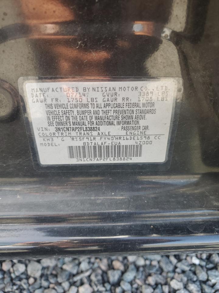 2015 Niss Versa Черный vin: 3N1CN7AP2FL838824